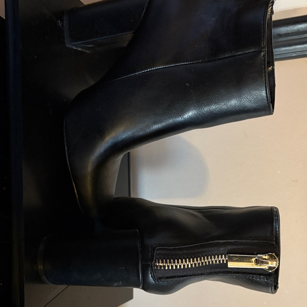 Shoe Dazzle Black Ankle Boots with Gold Accent